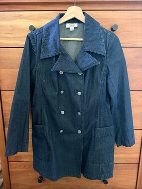 Talbots Dark Blue Double-Breasted Denim Trench Coat Size 4P